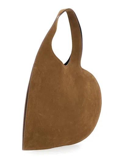 Coperni Women Brown Heart Shaped Shoulder Bag With Cut-out On The Handle In Suede Woman In Brown