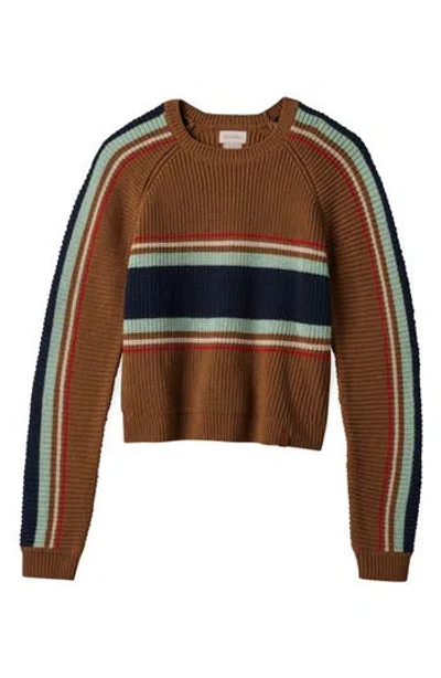 Brixton Racing Stripe Crewneck Sweater In Brown