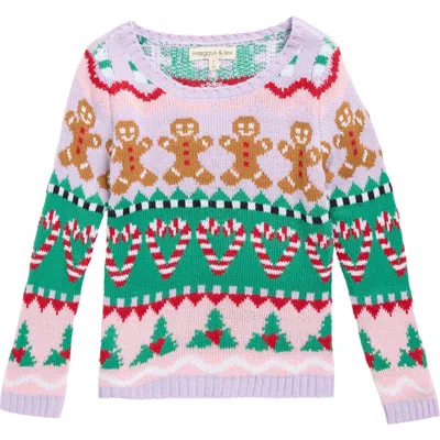 Margaux And Lexi Kids' Gingerbread Jacquard Holiday Sweater In Multi