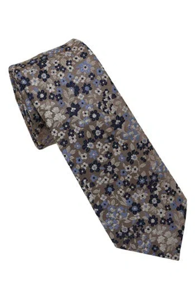 Ben Sherman Floral Jacquard Slim Tie In Brown