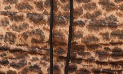 Astr The Label Lace Trim Long Sleeve Ruched Mesh Top In Brown