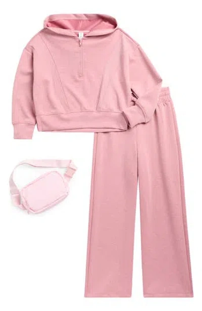 Yogalicious Kids' Softlite Zip Hoodie, Pants & Belt Bag Set In Pink