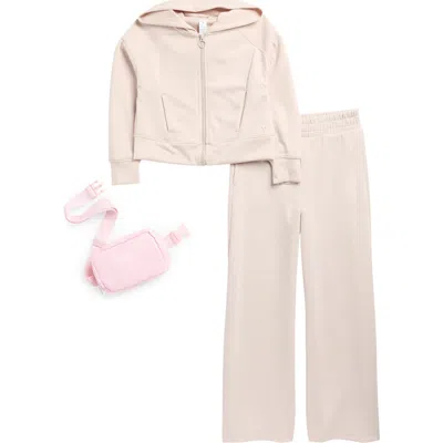 Yogalicious Kids' Softlite Zip Hoodie, Pants & Belt Bag Set In Neutral