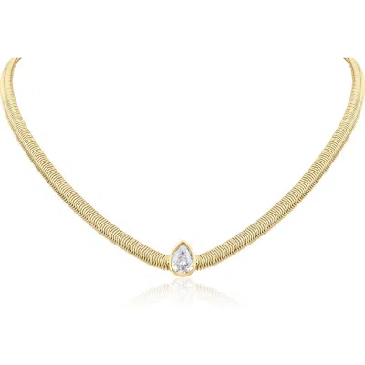 Cz By Kenneth Jay Lane Teardrop Cubic Zirconia Herringbone Chain Necklace In Gold