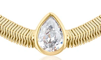 Cz By Kenneth Jay Lane Teardrop Cubic Zirconia Herringbone Chain Necklace In Gold