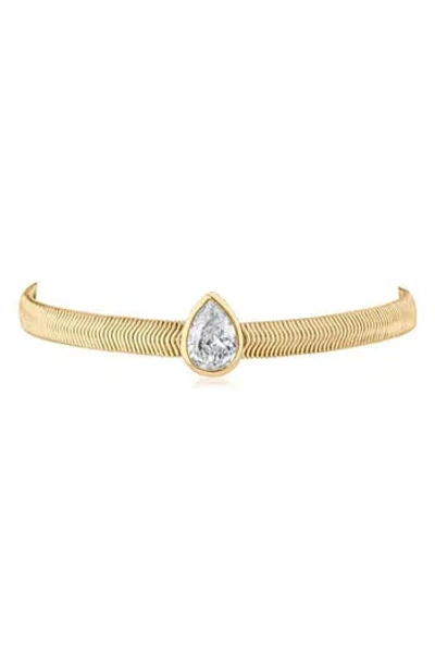 Cz By Kenneth Jay Lane Teardrop Cubic Zirconia Herringbone Chain Bracelet In Gold