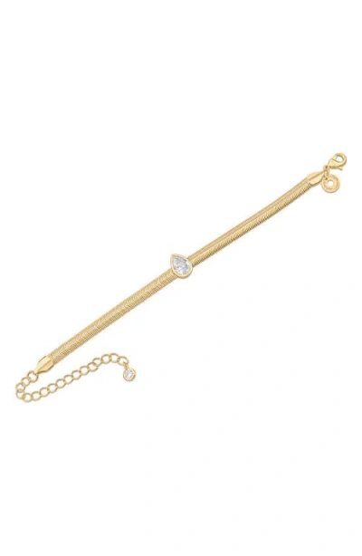 Cz By Kenneth Jay Lane Teardrop Cubic Zirconia Herringbone Chain Bracelet In Gold