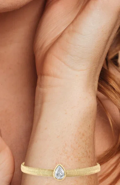 Cz By Kenneth Jay Lane Teardrop Cubic Zirconia Herringbone Chain Bracelet In Gold