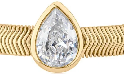 Cz By Kenneth Jay Lane Teardrop Cubic Zirconia Herringbone Chain Bracelet In Gold