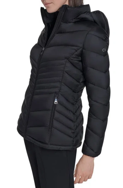 Calvin Klein Water Resistant Chevron Quilted Puffer Jacket In Black