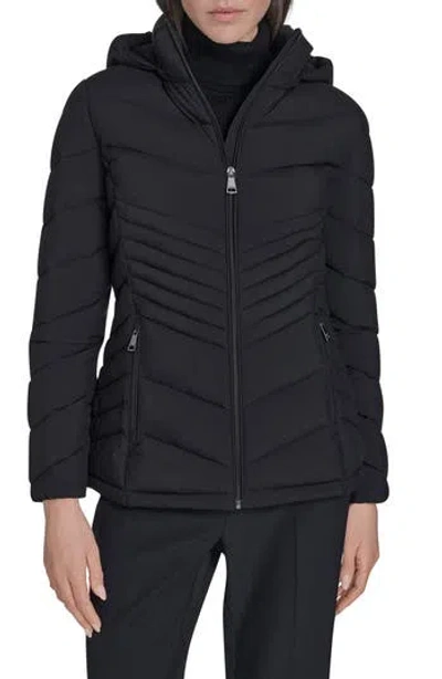 Calvin Klein Water Resistant Chevron Quilted Puffer Jacket In Black
