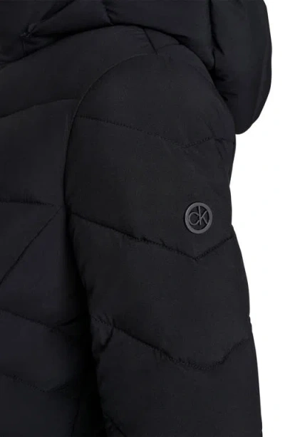 Calvin Klein Water Resistant Chevron Quilted Puffer Jacket In Black
