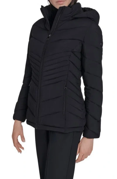 Calvin Klein Water Resistant Chevron Quilted Puffer Jacket In Black