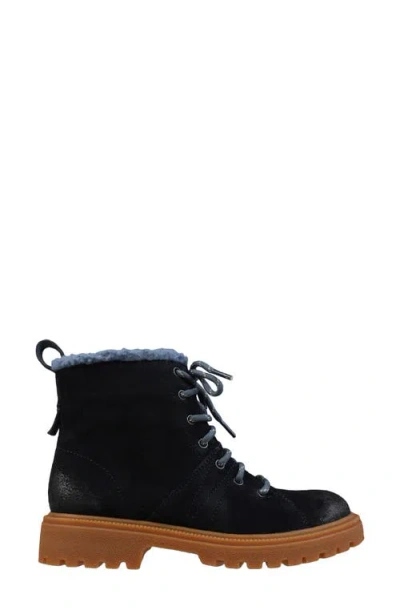 Mykos Suede Fleece Lined Combat Boot In Black