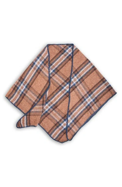 Saachi Plaid Triangle Knit Trim Shawl