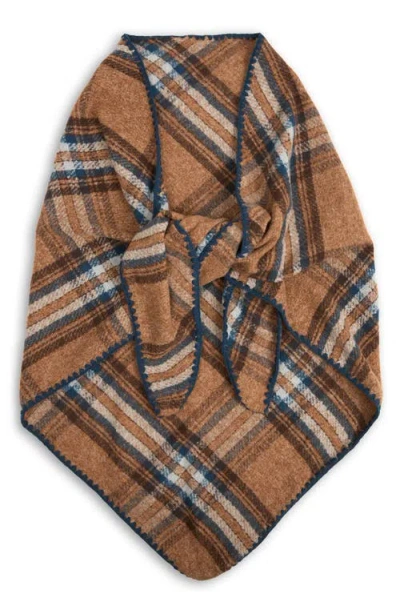 Saachi Plaid Triangle Knit Trim Shawl