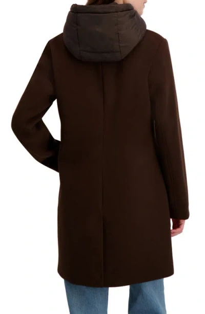 Laundry By Shelli Segal Longline Jacket With Puffer Quilted Hooded Bib In Brown