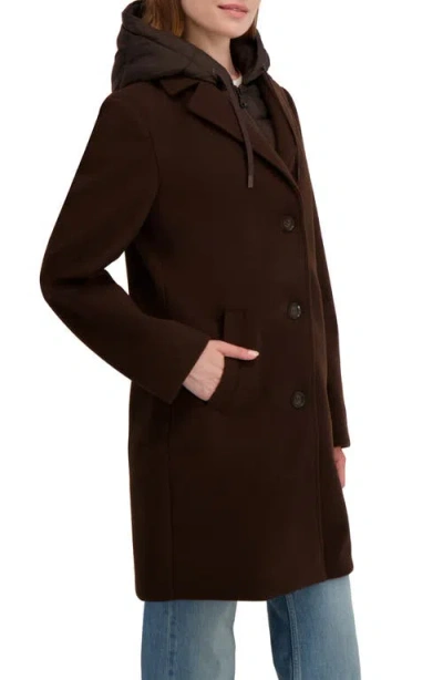 Laundry By Shelli Segal Longline Jacket With Puffer Quilted Hooded Bib In Brown