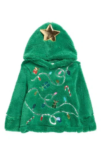 Margaux And Lexi Kids' Christmas Tree Faux Shearling Hoodie In Green