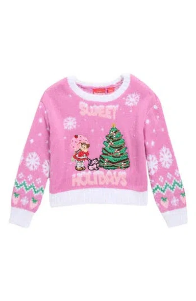Margaux And Lexi Kids' Strawberry Shortcake Holiday Sweater In Pink