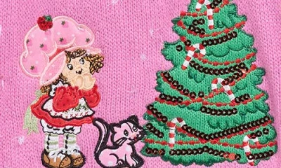 Margaux And Lexi Kids' Strawberry Shortcake Holiday Sweater In Pink