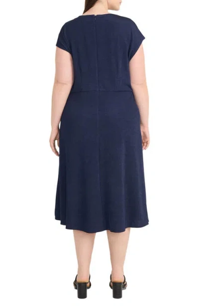 Maggy London Draped Bodice Cap Sleeve A-line Midi Dress In Blue