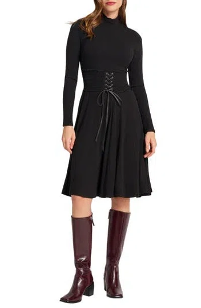 Matty M . Mock Neck Long Sleeve Dress In Black
