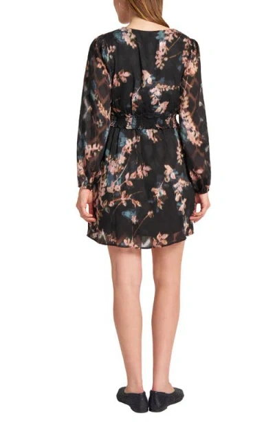 Matty M . Long Sleeve Smocked Jacquard Dress In Black