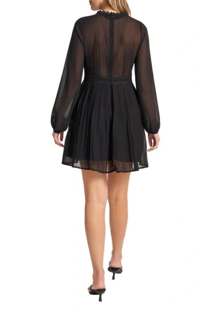 Matty M . Lace Mock Neck Long Sleeve Chiffon Dress In Black