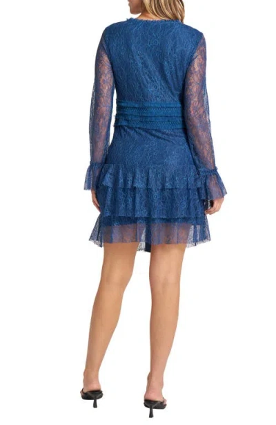 Matty M . Eyelet Front Long Sleeve Lace Minidress In Blue