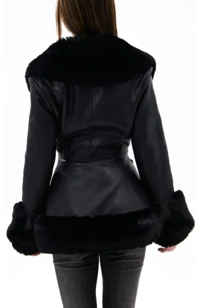 Azalea Wang Faux Leather & Faux Fur Jacket In Black
