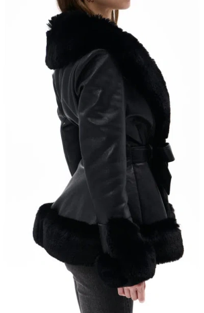 Azalea Wang Faux Leather & Faux Fur Jacket In Black