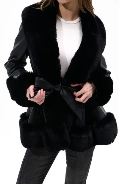 Azalea Wang Faux Leather & Faux Fur Jacket In Black