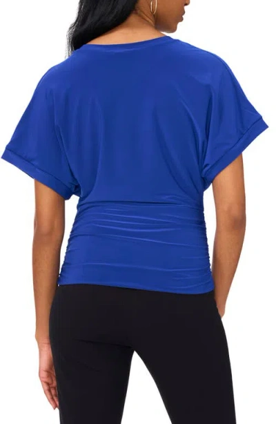 Chaus Solid Ruched Knit Top In Blue