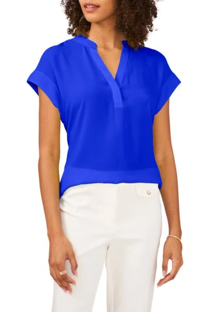 Chaus Split Neck Georgette Blouse In Blue