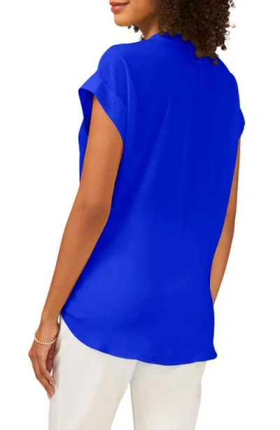 Chaus Split Neck Georgette Blouse In Blue