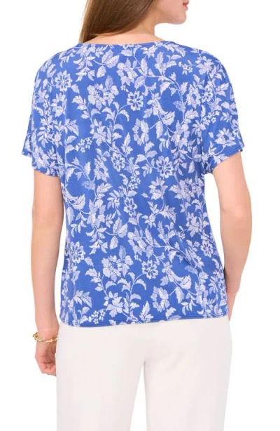 Chaus Print Tie Front Top In Blue