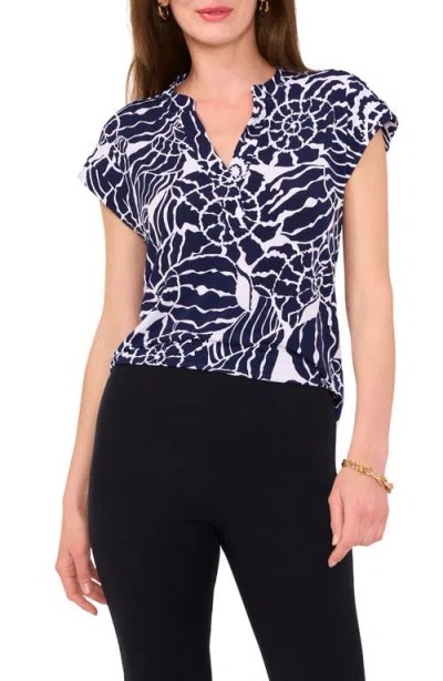 Chaus Print Split Neck Top In Blue