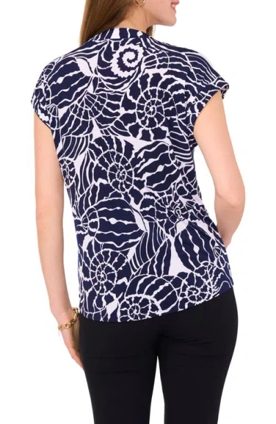 Chaus Print Split Neck Top In Blue
