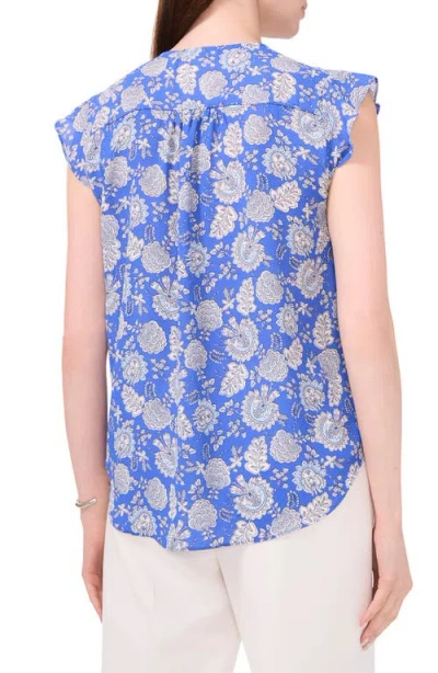 Chaus Print Flutter Sleeve Blouse In Blue
