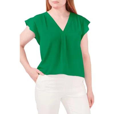 Chaus Print Flutter Sleeve Blouse In Green