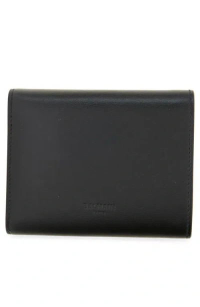 Balmain B-buzz Calfskin Leather Trifold Wallet In Black