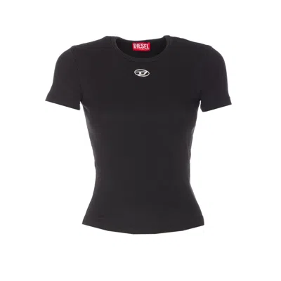 Diesel Black T-shirt With Logo On The Front And Ribbed Design In Cotton Woman In Black
