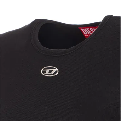 Diesel Black T-shirt With Logo On The Front And Ribbed Design In Cotton Woman In Black