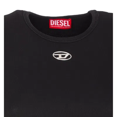 Diesel Black T-shirt With Logo On The Front And Ribbed Design In Cotton Woman In Black