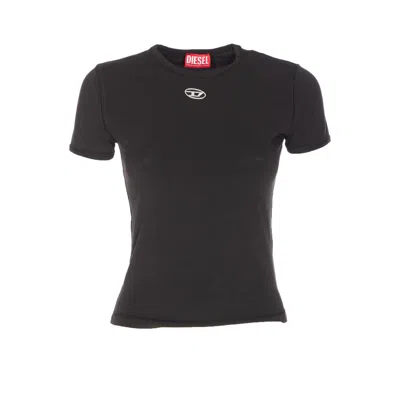 Diesel Black T-shirt With Logo On The Front And Ribbed Design In Cotton Woman In Black