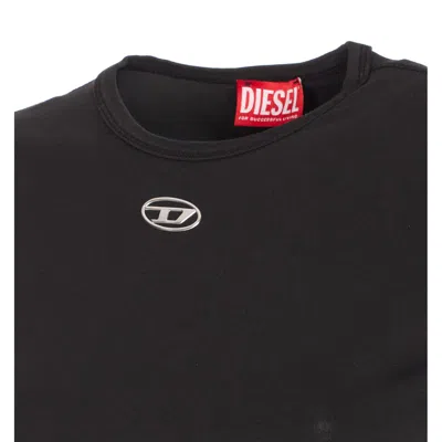 Diesel Black T-shirt With Logo On The Front And Ribbed Design In Cotton Woman In Black