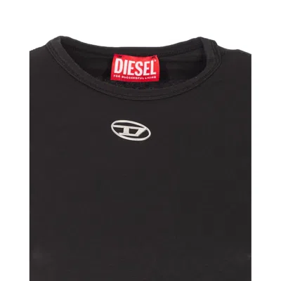 Diesel Black T-shirt With Logo On The Front And Ribbed Design In Cotton Woman In Black