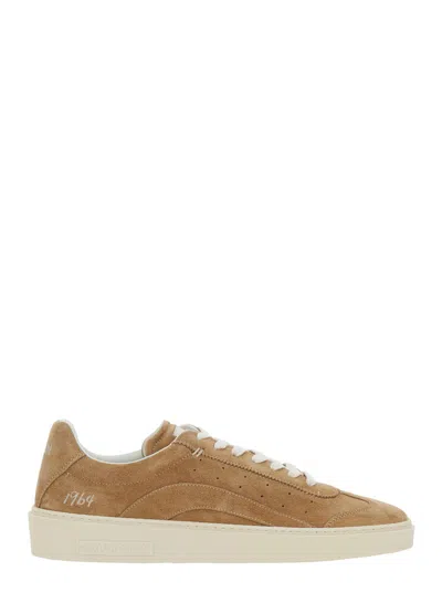 Dsquared2 Beige Low Top Sneakers With Logo Patch On The Tongue And Logo Lettering On The Heel In Suede Man In Brown