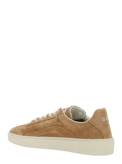 Dsquared2 Beige Low Top Sneakers With Logo Patch On The Tongue And Logo Lettering On The Heel In Suede Man In Brown